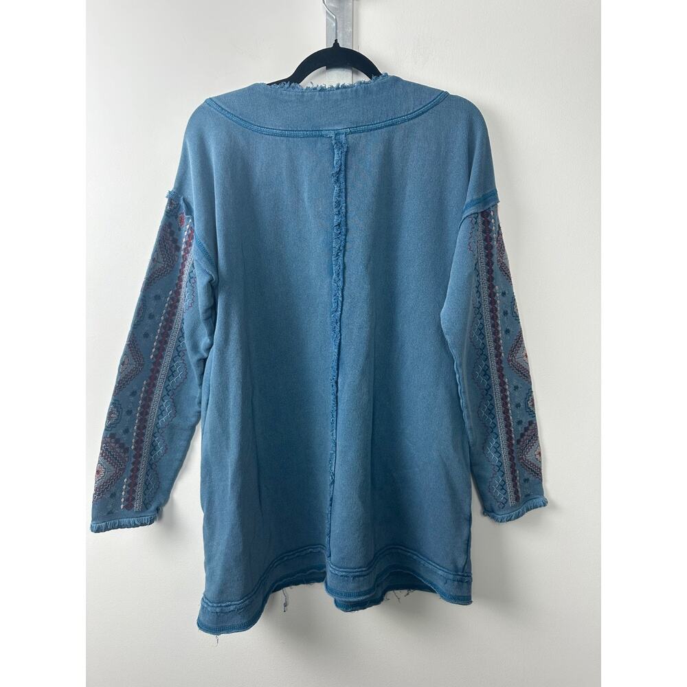 Sundance M Blue Lace Up Embroidered Sleeve Tunic Sweater Sweatshirt Catalog D60 - Picture 5 of 7